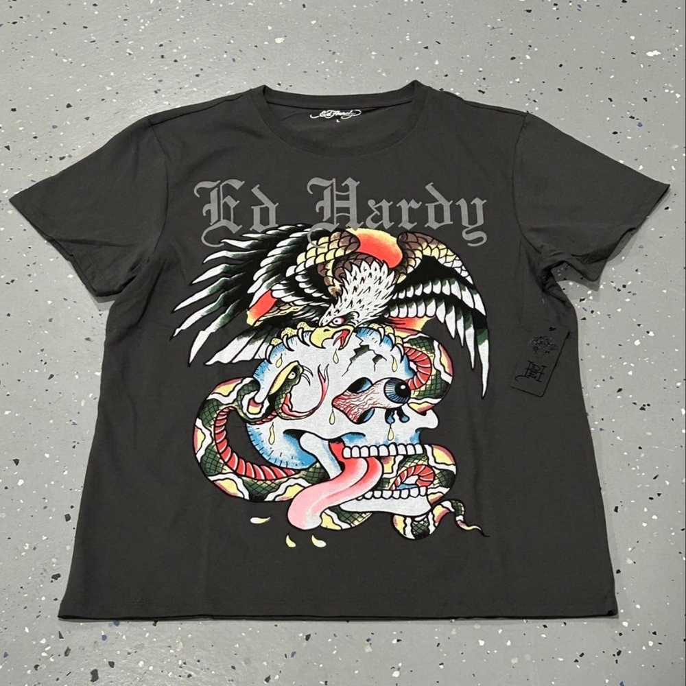 Ed Hardy Skull T-SHIRT Size L grey